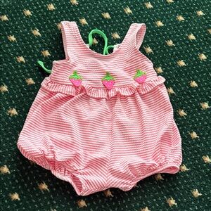 Florence Eiseman Pink Seersucker Strawberry One-Piece Swimsuit